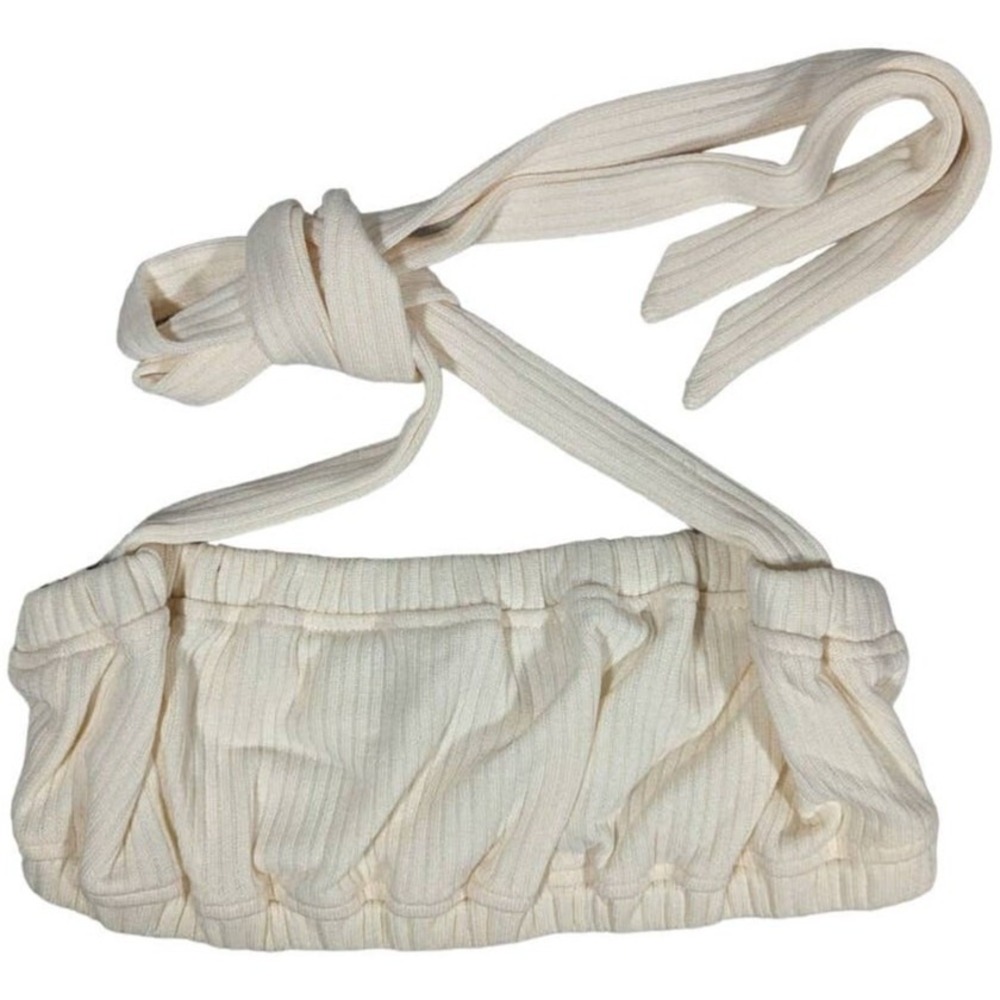 Weworewhat Tie Halter‎ Bra Top Wide Rib Knit Ivory Size M